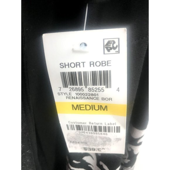 NEW! International Concepts Intimates Short Robe Wmns Sz M Black White Paisley - Picture 4 of 5